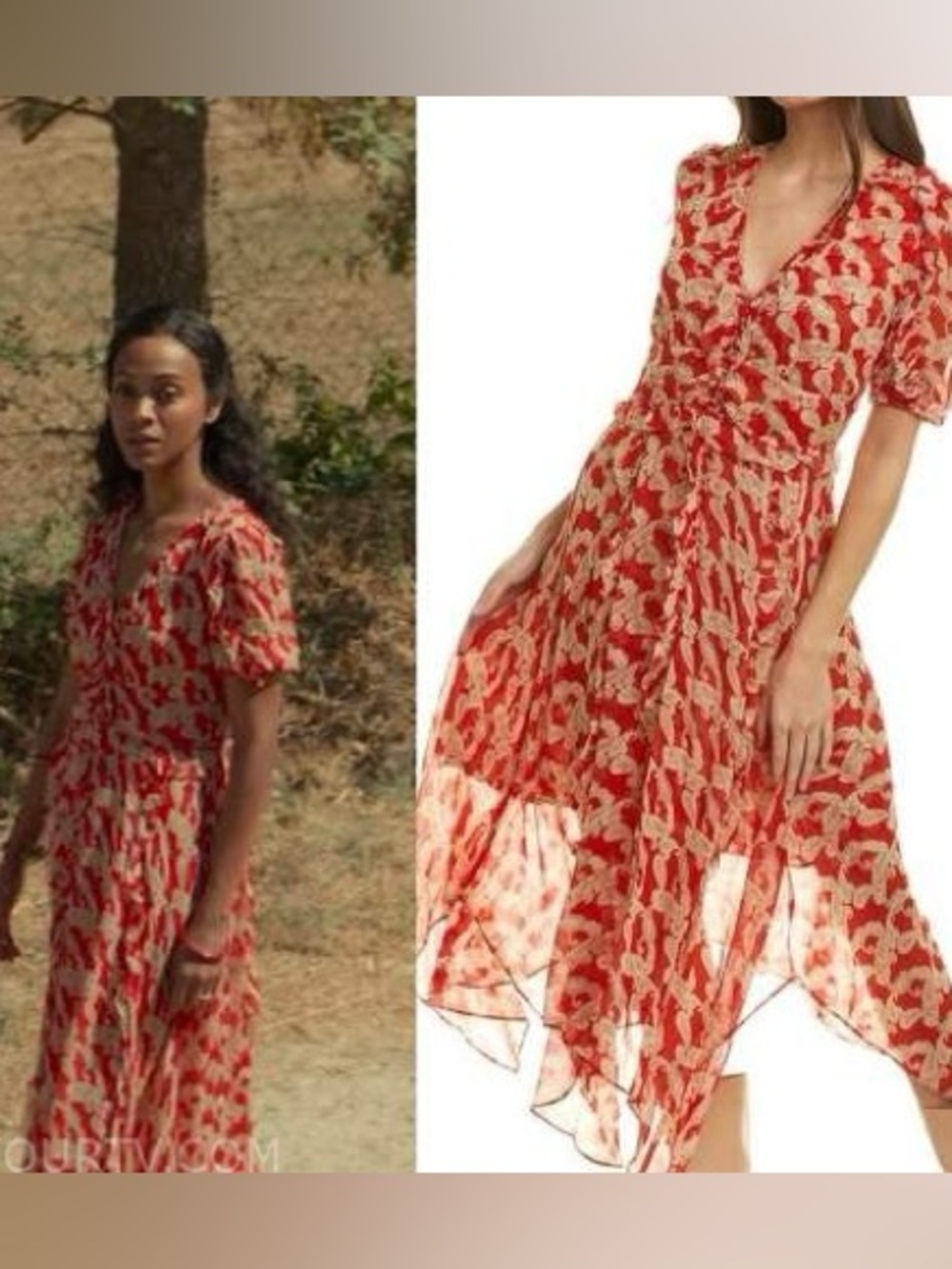 Kooples Red Paisley Volute Asymmetric Midi Dress Size 1 - Picture 3 of 10